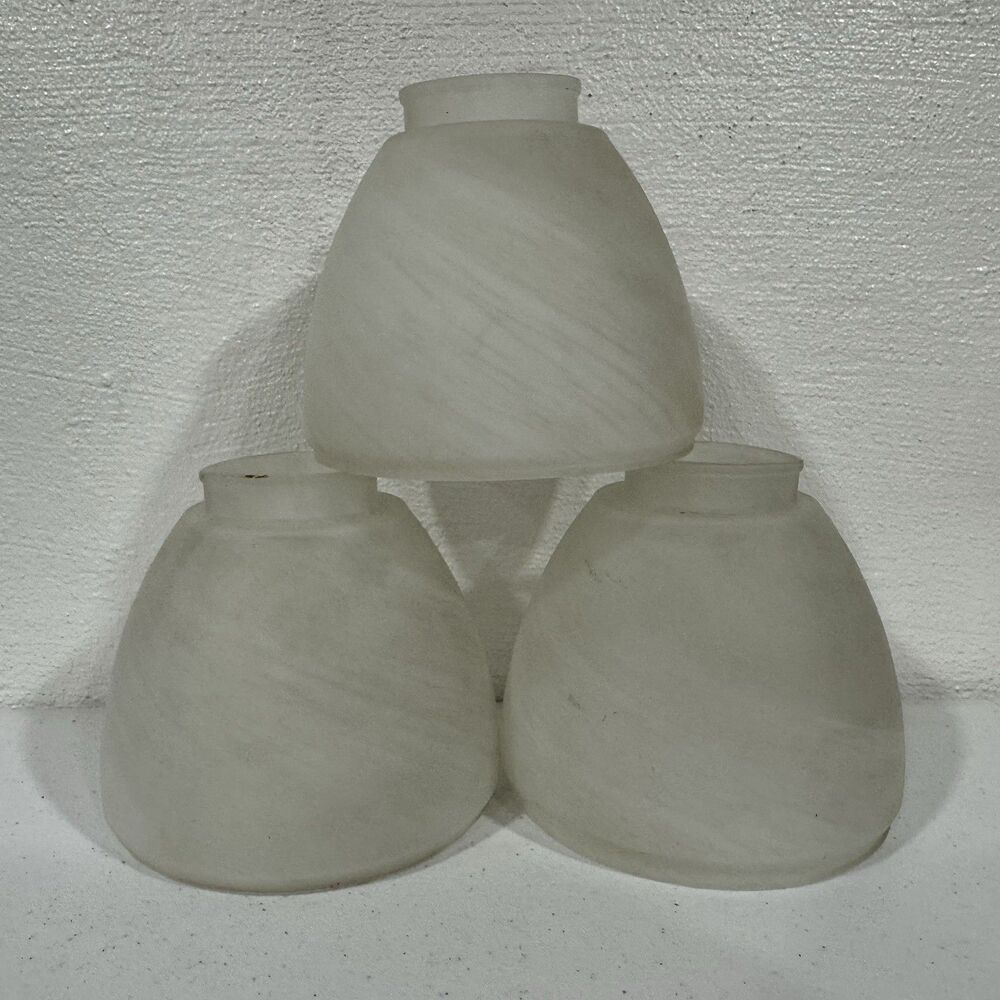 Lot of 3 Vintage White Marbled Frosted Glass Bell Light Lamp Shades 5"